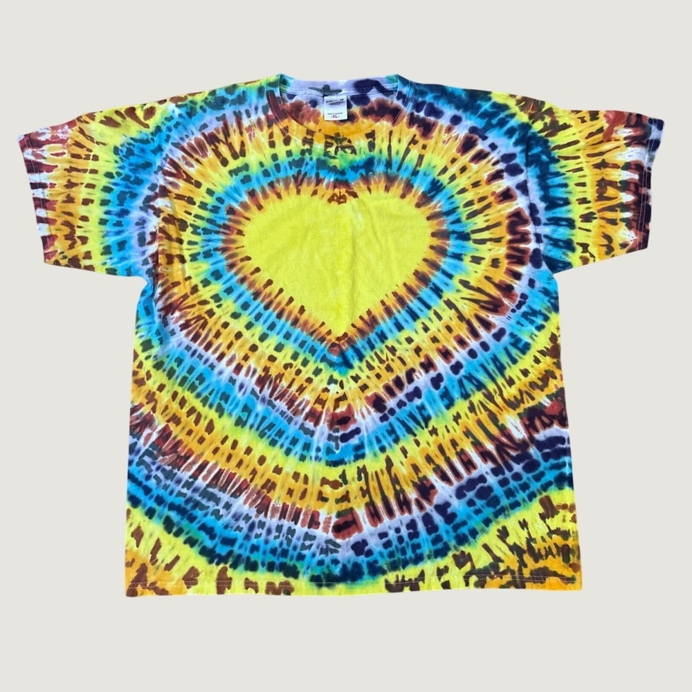 Anvil Tie Dye T-Shirt Women Multicolor Heart Graphic Vintage Style SIZE XL